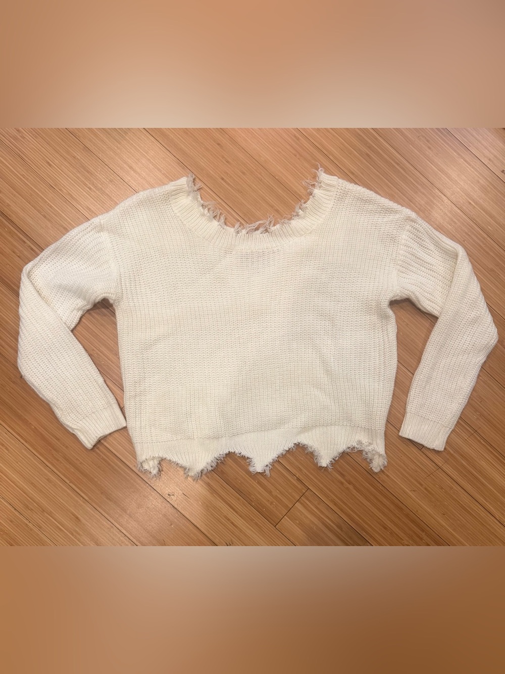 NWOT Distressed Ivory Knit Sweater